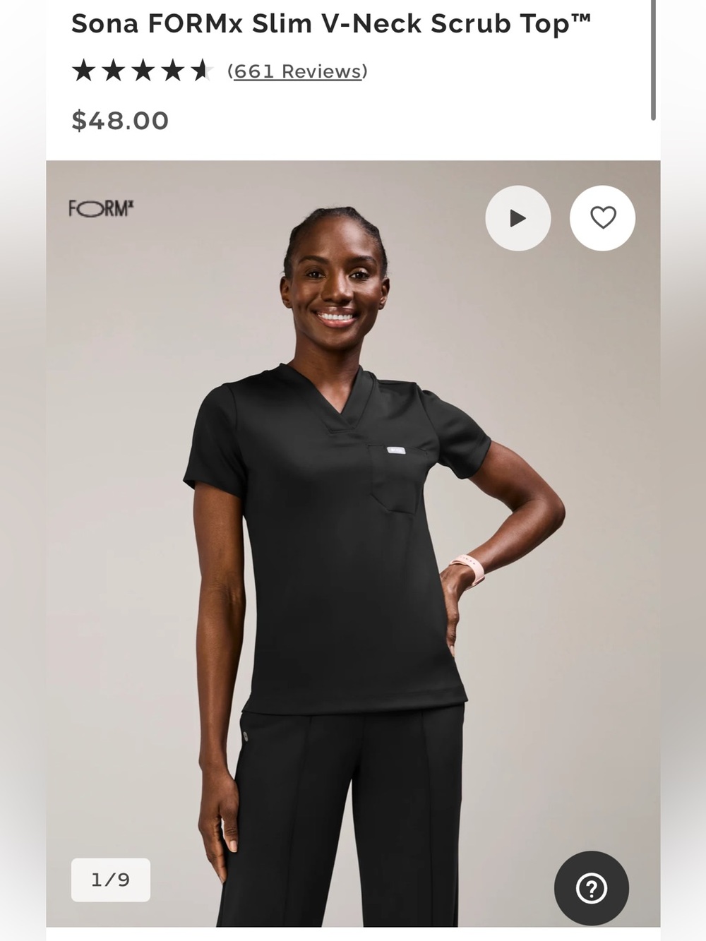Figs Black V-Neck Short Sleeve Scrub Top
